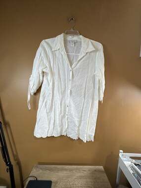 HC1102 Susan Graver Style White Eyelet Lace Button Down Shirt Blouse Size 1X
